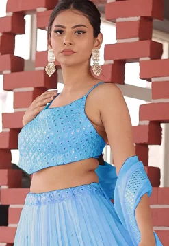 Embroidered Georgette Lehenga in Pastel Blue