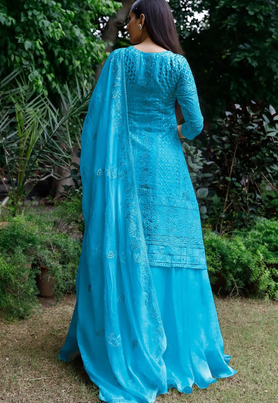 Embroidered Georgette Lehenga in Light Blue