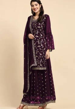 Embroidered Georgette Lehenga in Purple