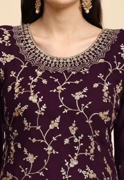 Embroidered Georgette Lehenga in Purple