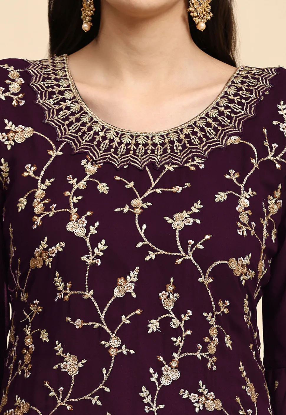 Embroidered Georgette Lehenga in Purple