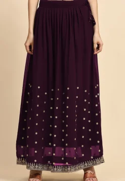 Embroidered Georgette Lehenga in Purple