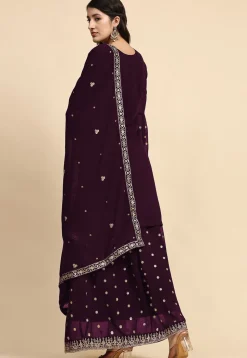 Embroidered Georgette Lehenga in Purple