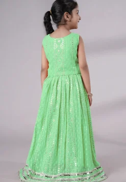 Embroidered Georgette Lehenga in Light Green