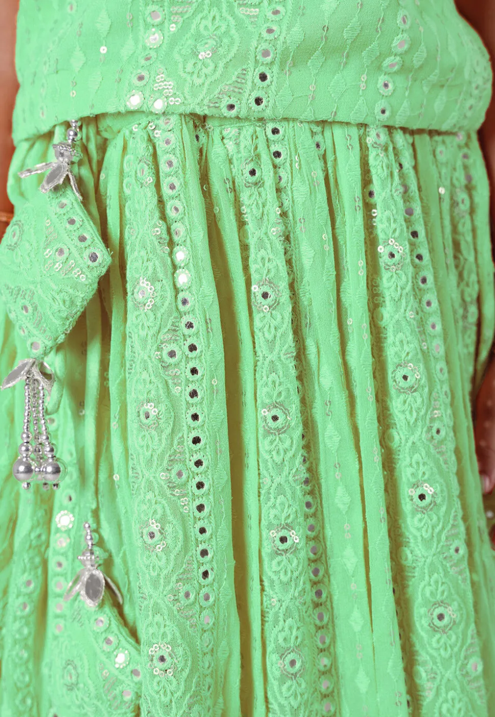 Embroidered Georgette Lehenga in Light Green