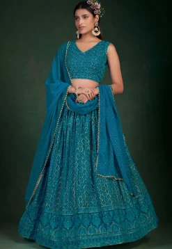 Embroidered Georgette Lehenga in Blue