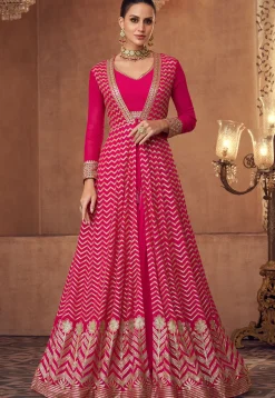 Embroidered Georgette Lehenga in Fuchsia