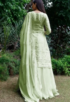 Embroidered Georgette Lehenga in Pastel Green