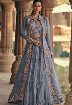 Embroidered Georgette Lehenga in Blue