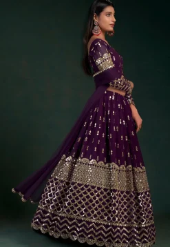 Embroidered Georgette Lehenga in Purple
