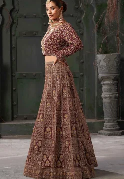 Embroidered Georgette Lehenga in Maroon