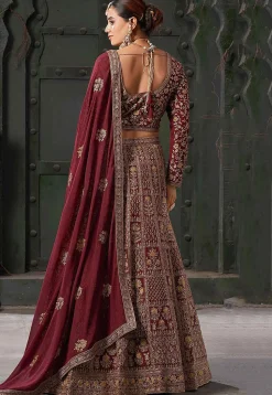 Embroidered Georgette Lehenga in Maroon