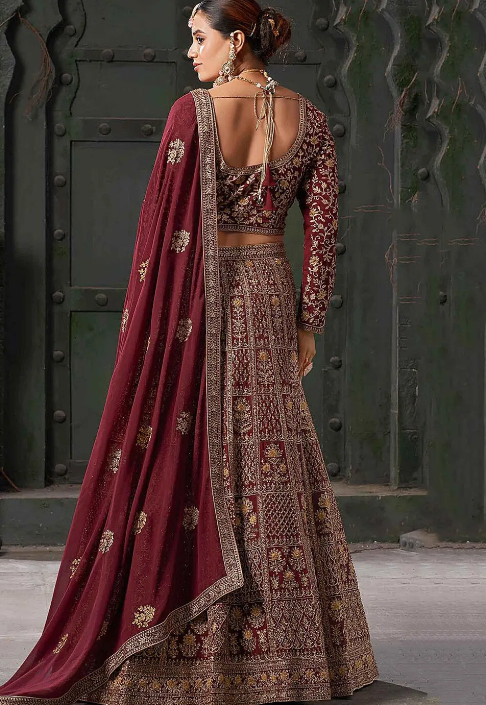 Embroidered Georgette Lehenga in Maroon