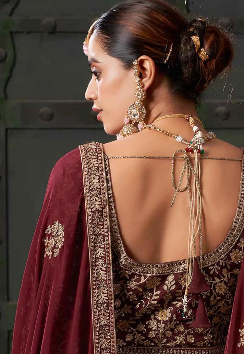 Embroidered Georgette Lehenga in Maroon