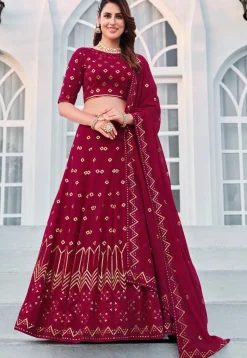 Embroidered Georgette Lehenga in Pink