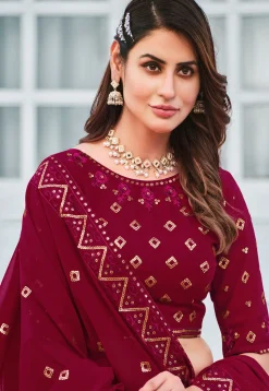 Embroidered Georgette Lehenga in Pink