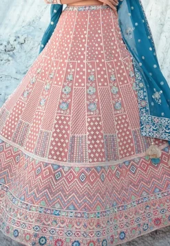 Embroidered Georgette Lehenga in Peach