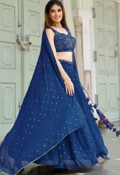 Embroidered Georgette Lehenga in Royal Blue