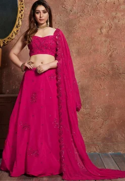 Embroidered Georgette Lehenga in Fuchsia