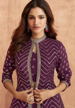 Embroidered Georgette Lehenga in Purple