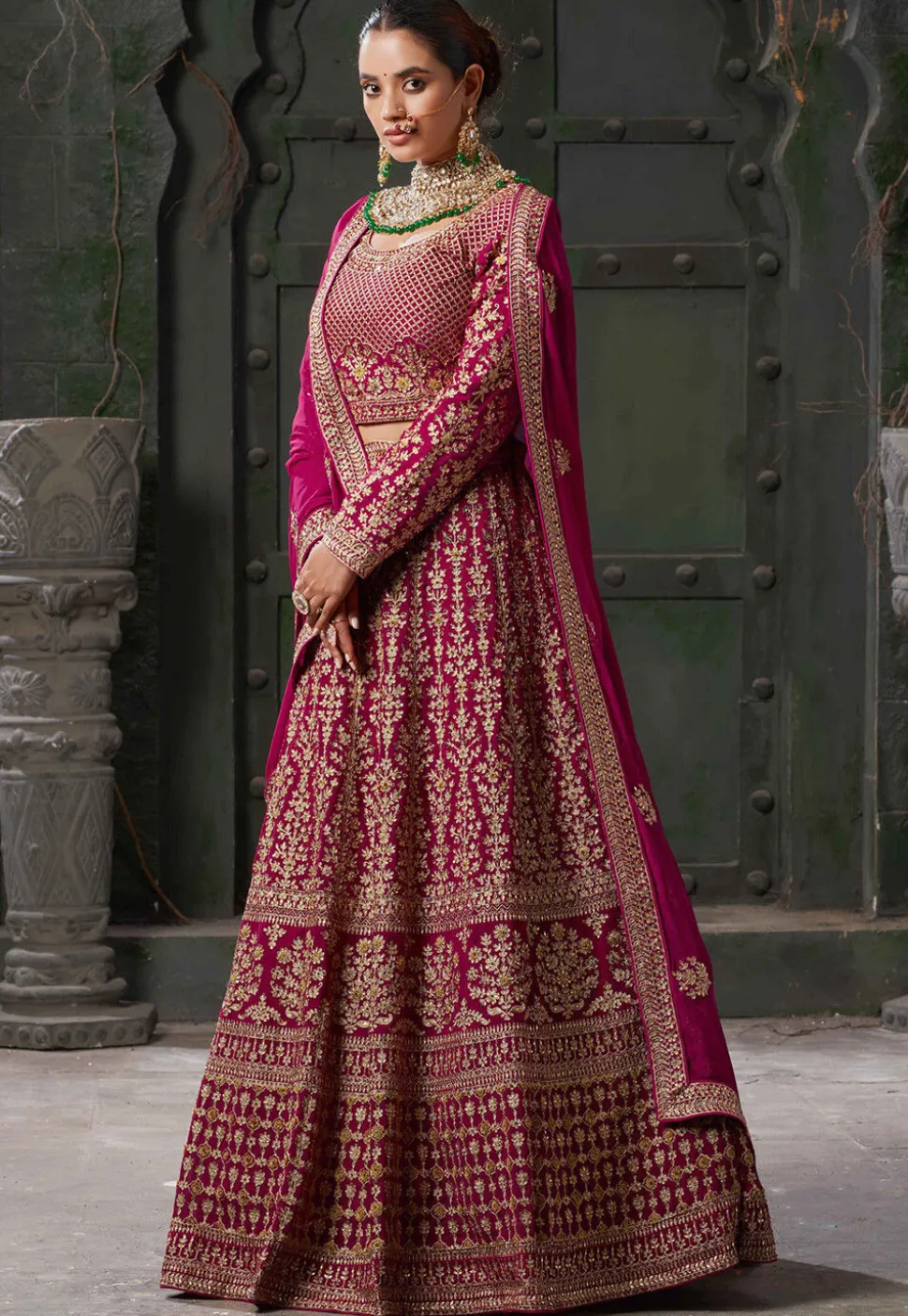 Embroidered Georgette Lehenga in Pink