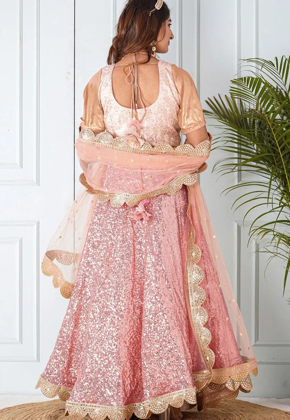 Embroidered Georgette Lehenga in Light Pink
