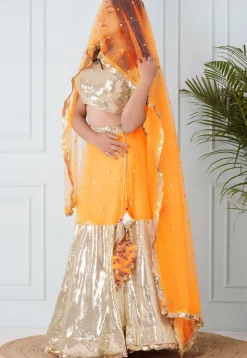 Embroidered Georgette Lehenga in Mustard and Beige