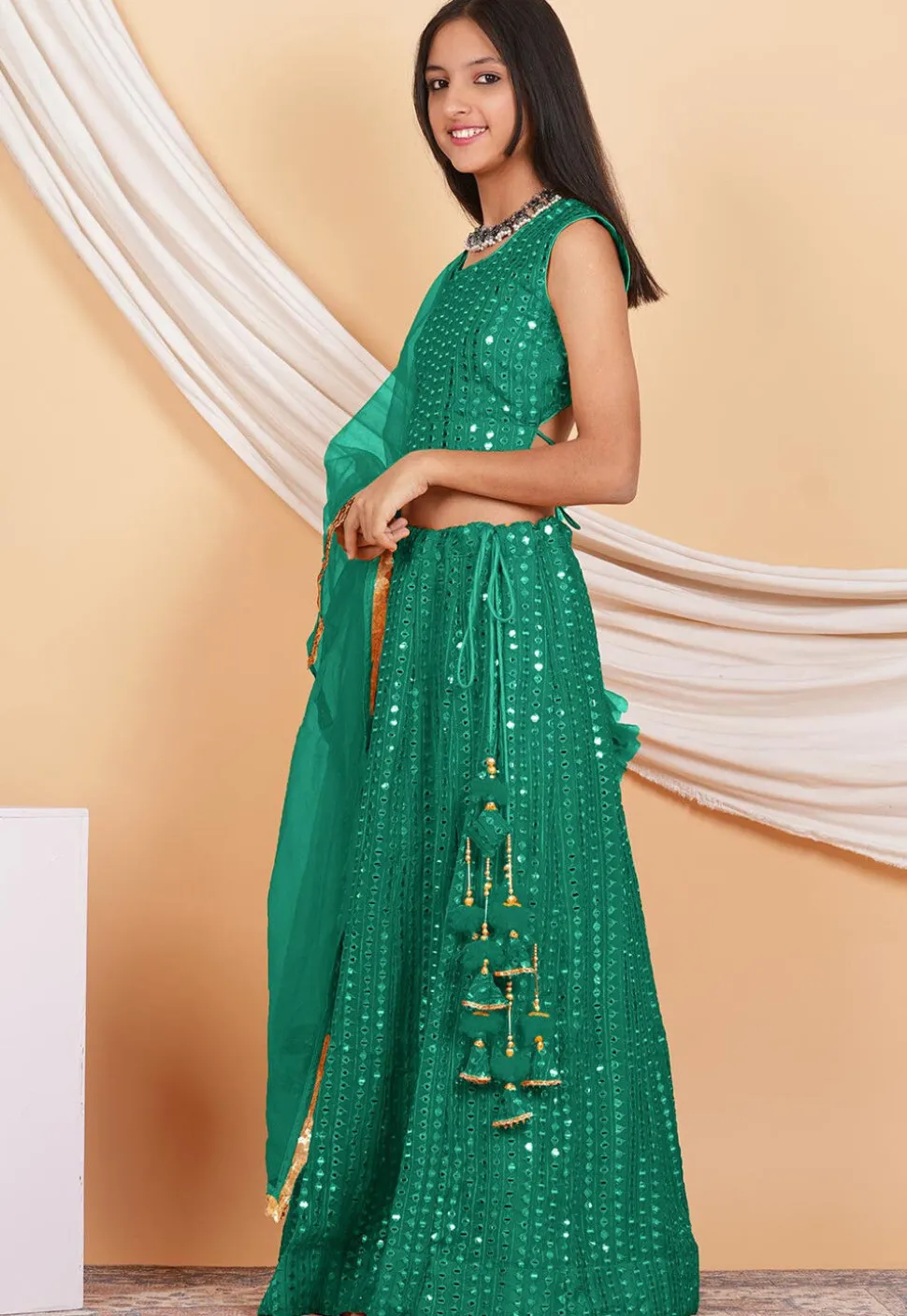 Embroidered Georgette Lehenga in Teal Green