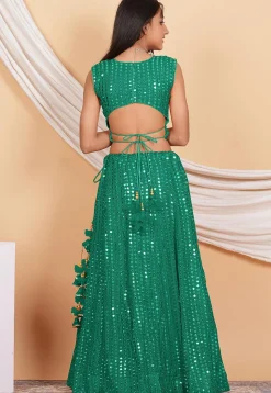 Embroidered Georgette Lehenga in Teal Green