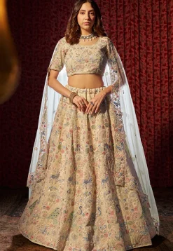Embroidered Georgette Lehenga in Off White