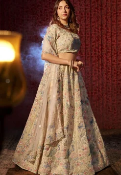 Embroidered Georgette Lehenga in Off White