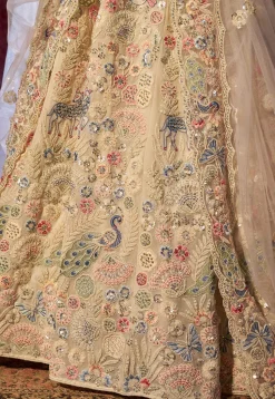Embroidered Georgette Lehenga in Off White
