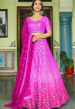 Embroidered Georgette Lehenga in Shaded Pink