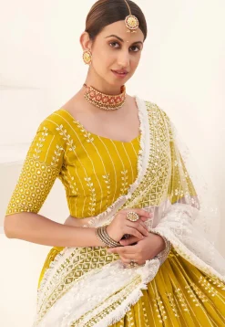 Embroidered Georgette Lehenga in Mustard