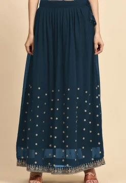 Embroidered Georgette Lehenga in Teal Blue