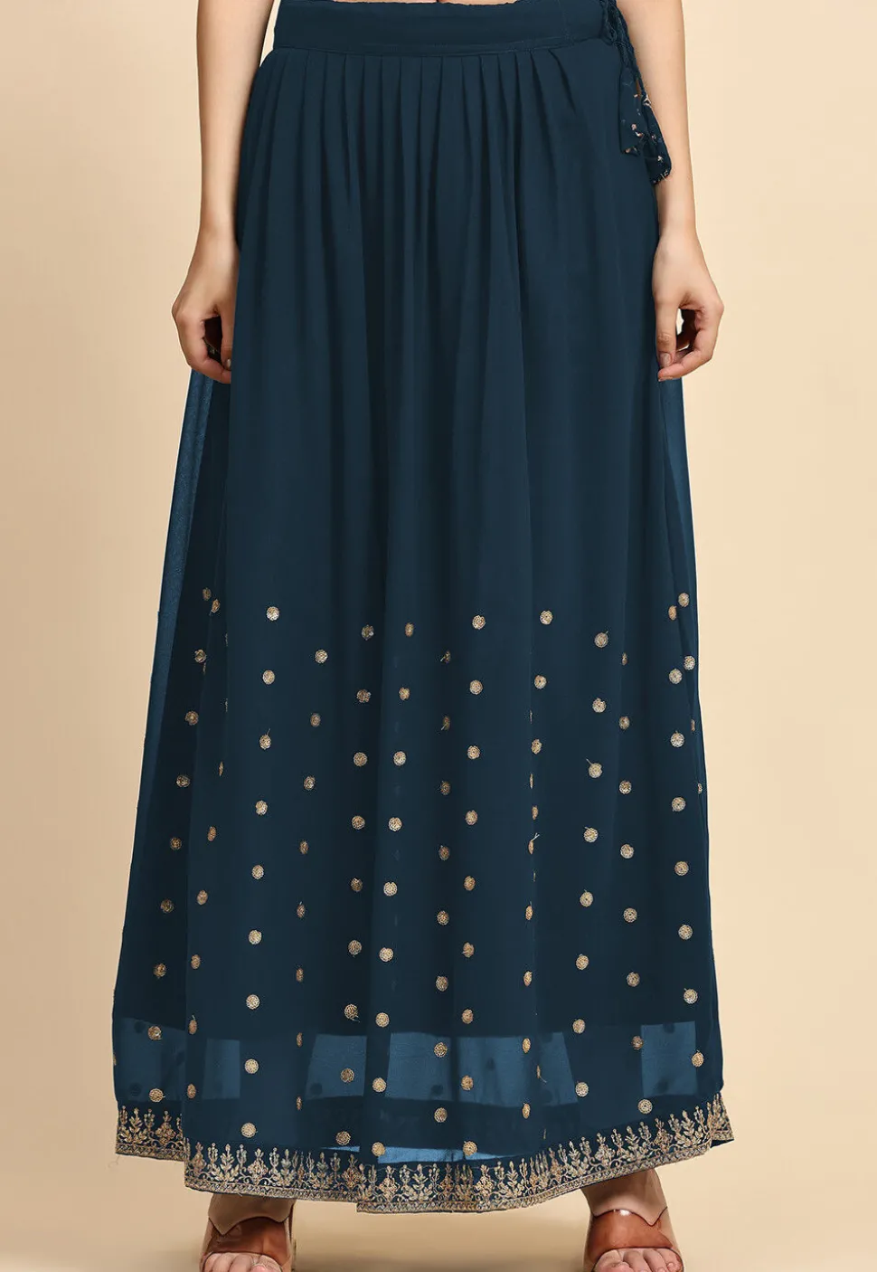 Embroidered Georgette Lehenga in Teal Blue