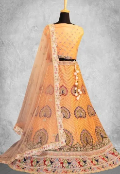 Embroidered Georgette Lehenga in Orange