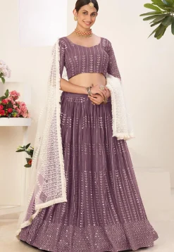 Embroidered Georgette Lehenga in Light Purple