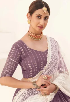 Embroidered Georgette Lehenga in Light Purple
