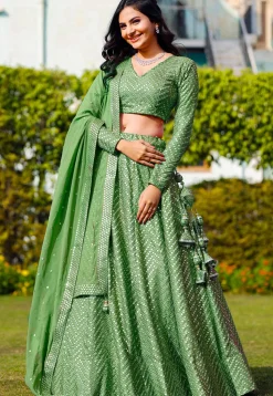 Embroidered Georgette Lehenga in Light Green