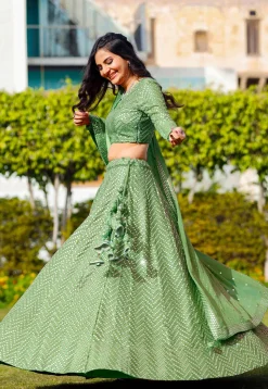 Embroidered Georgette Lehenga in Light Green