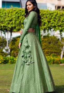 Embroidered Georgette Lehenga in Light Green