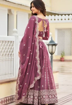Embroidered Georgette Lehenga in Dusty Purple