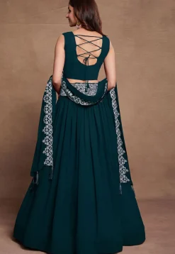 Embroidered Georgette Lehenga in Teal Blue