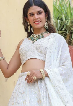 Embroidered Georgette Lehenga in Off White