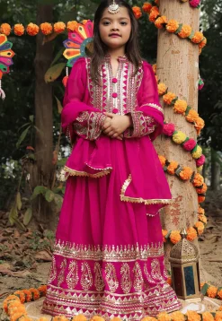Embroidered Georgette Long Kurta in Fuchsia