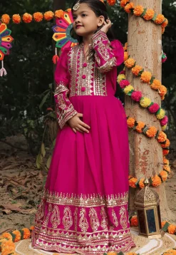 Embroidered Georgette Long Kurta in Fuchsia