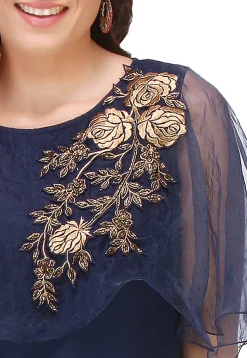 Embroidered Georgette Long Kurta in Navy Blue