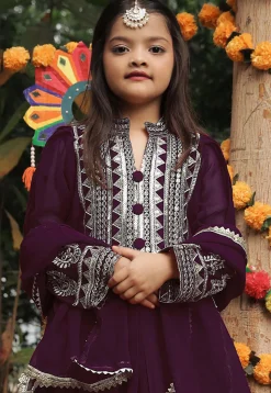 Embroidered Georgette Long Kurta in Purple