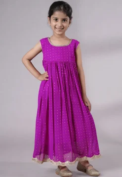 Embroidered Georgette Maxi Dress in Magenta